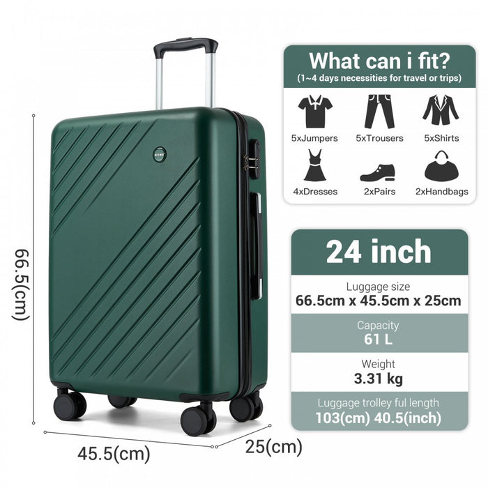 Medium ABS+PC Hard Shell Modern Diagonal Stripe Checked Luggage – 24-Inch – Green