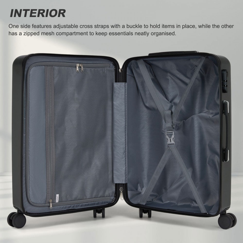 ABS+PC Hard Shell Diagonal Stripe Carry-On Luggage with Organised Interior – 20-Inch – Grey