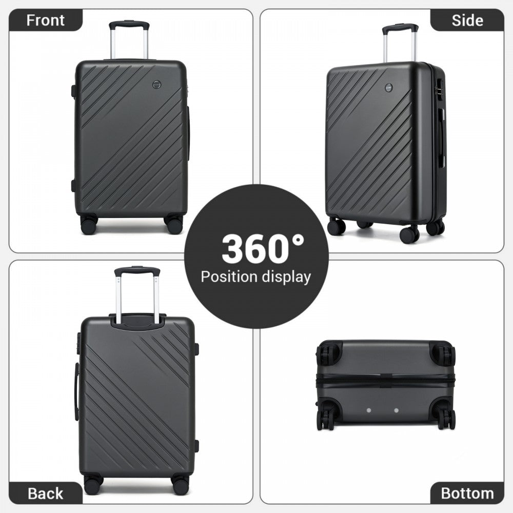 ABS+PC Hard Shell Diagonal Stripe Carry-On Luggage with Organised Interior – 20-Inch – Grey