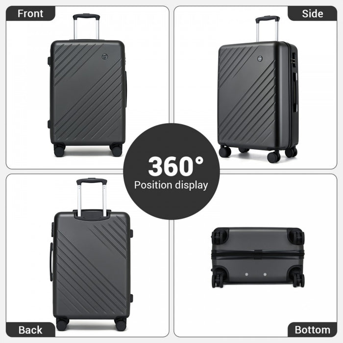 Medium ABS+PC Hard Shell Modern Diagonal Stripe Checked Luggage – 24-Inch – Grey