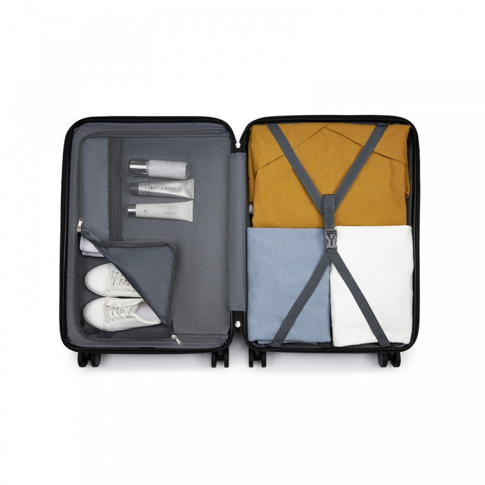 Medium ABS+PC Hard Shell Modern Diagonal Stripe Checked Luggage – 24-Inch – Grey