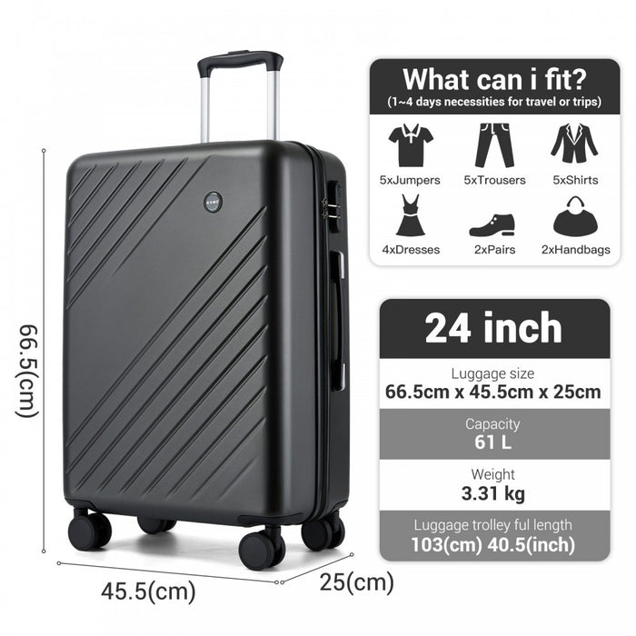 Medium ABS+PC Hard Shell Modern Diagonal Stripe Checked Luggage – 24-Inch – Grey