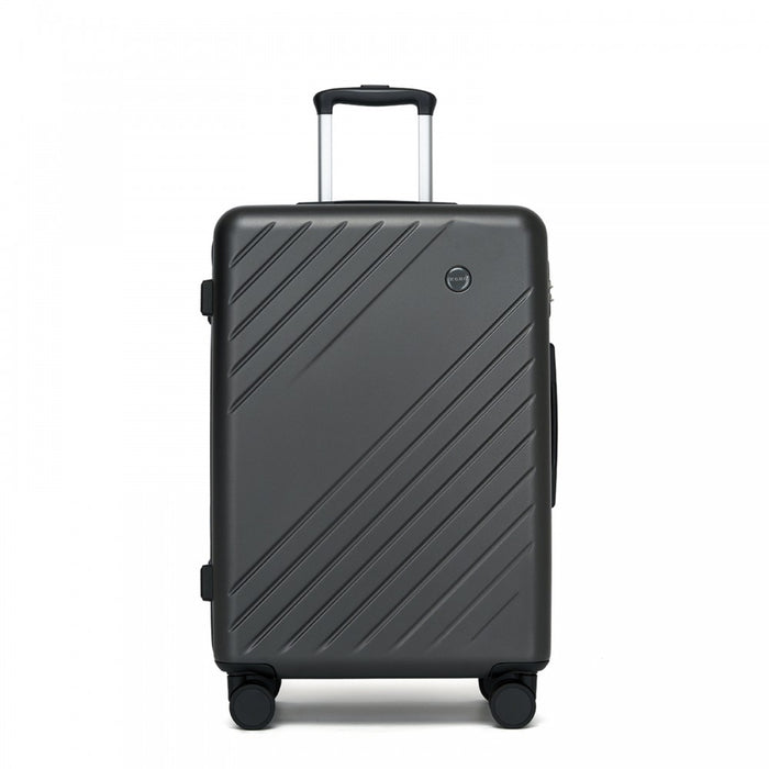 Medium ABS+PC Hard Shell Modern Diagonal Stripe Checked Luggage – 24-Inch – Grey