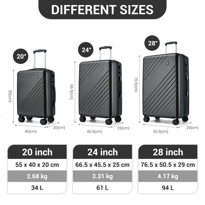 3-Piece ABS+PC Hard Shell Luggage Set with Diagonal Strap, Complete Travel Solution – 20/24/28-Inch – Grey