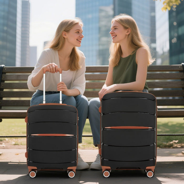 PP Modern Scratch-Resistant Cabin Suitcase with Brown Accents – 20-Inch – Black and Brown
