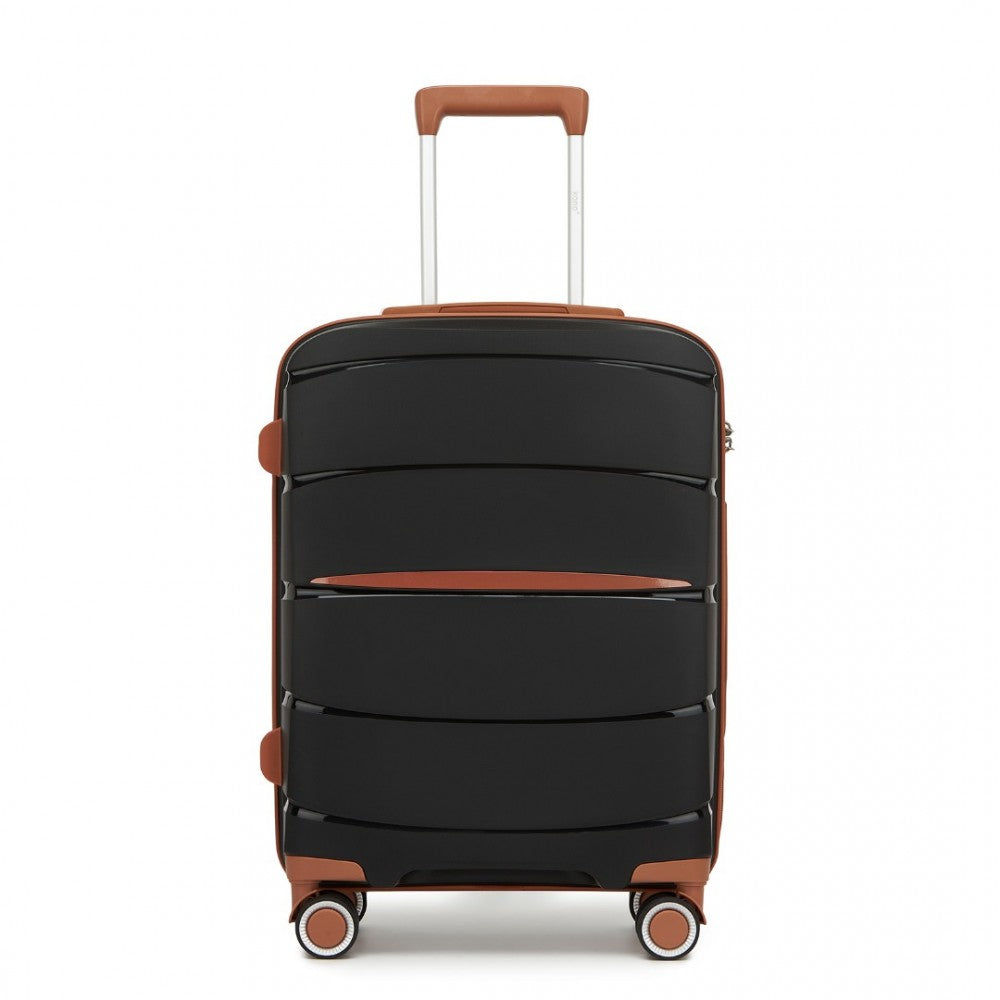 PP Modern Scratch-Resistant Cabin Suitcase with Brown Accents – 20-Inch – Black and Brown