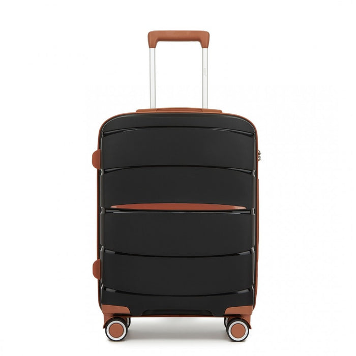 PP Modern Scratch-Resistant Cabin Suitcase with Brown Accents – 20-Inch – Black and Brown