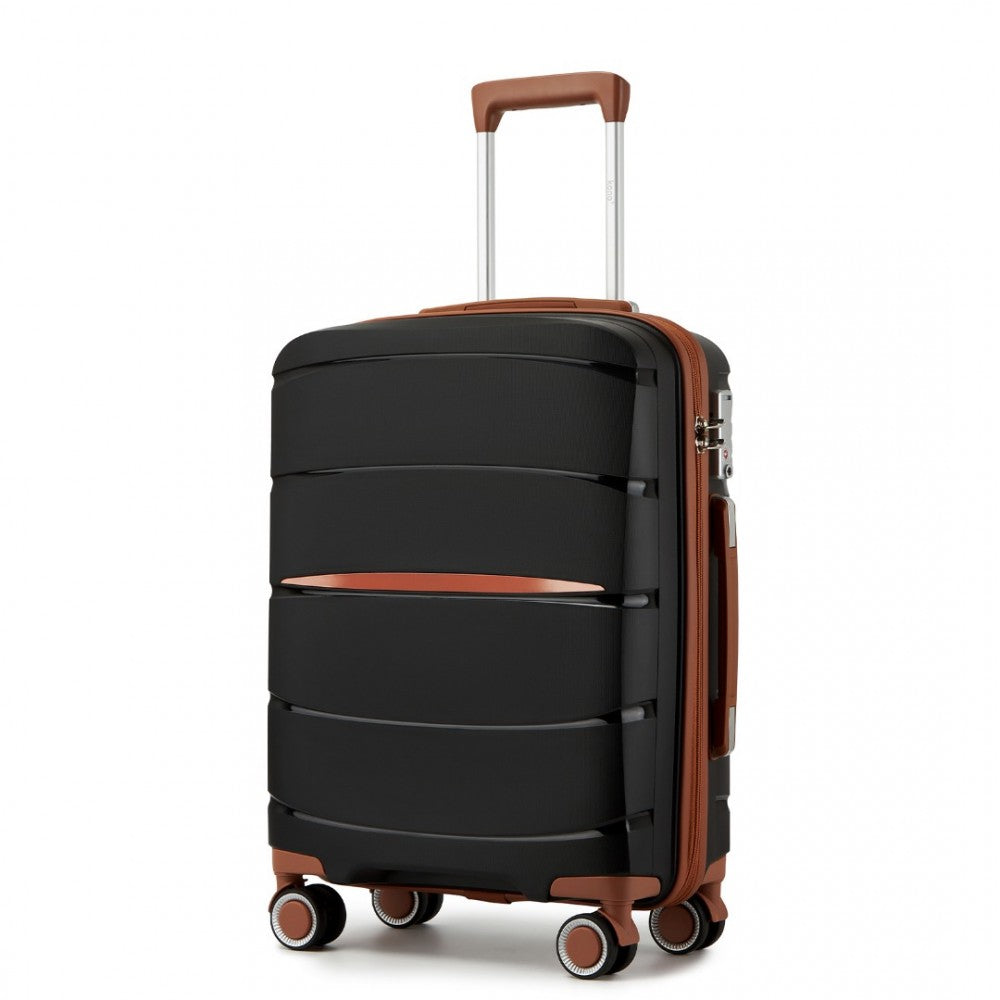 PP Modern Scratch-Resistant Cabin Suitcase with Brown Accents – 20-Inch – Black and Brown