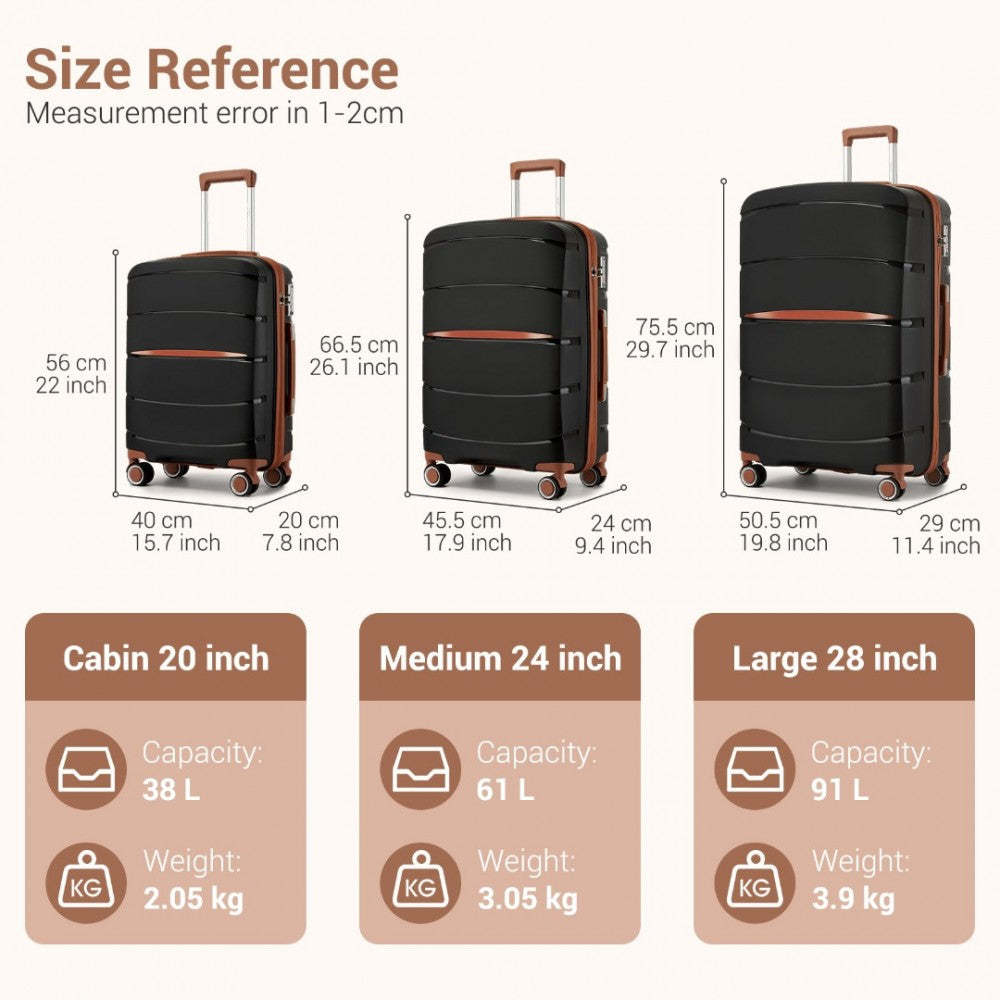 PP Modern Scratch-Resistant Cabin Suitcase with Brown Accents – 20-Inch – Black and Brown