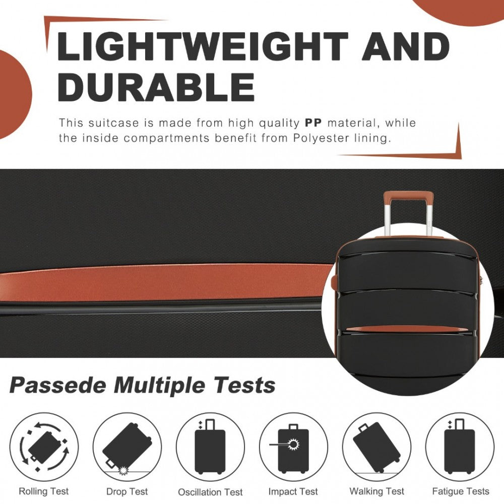 PP Modern Scratch-Resistant Medium Suitcase with Brown Accents – 24-Inch – Black and Brown