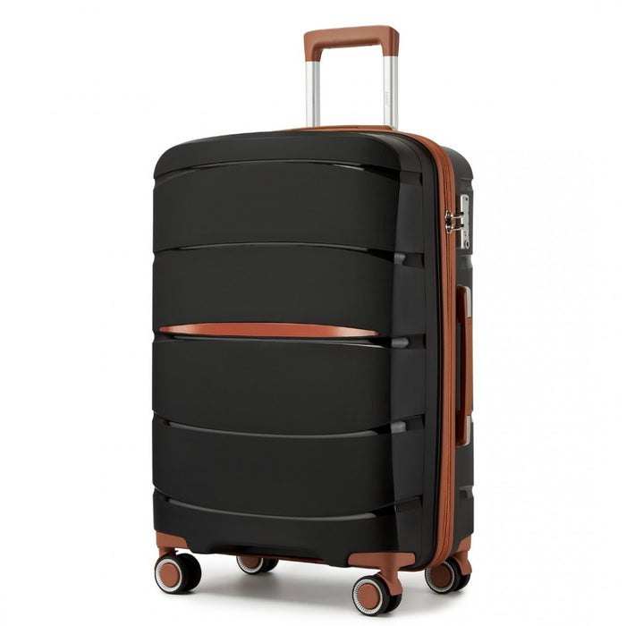 PP Modern Scratch-Resistant Suitcase Set with Brown Accents – 20/24/28-Inch – Black and Brown