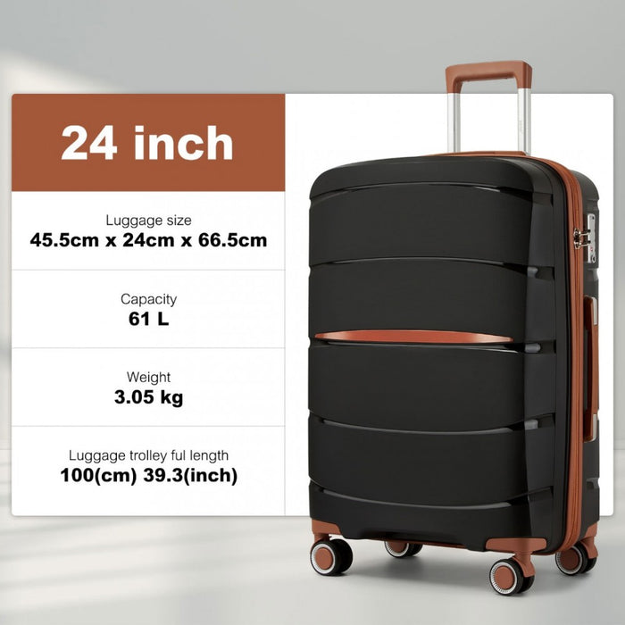 PP Modern Scratch-Resistant Medium Suitcase with Brown Accents – 24-Inch – Black and Brown