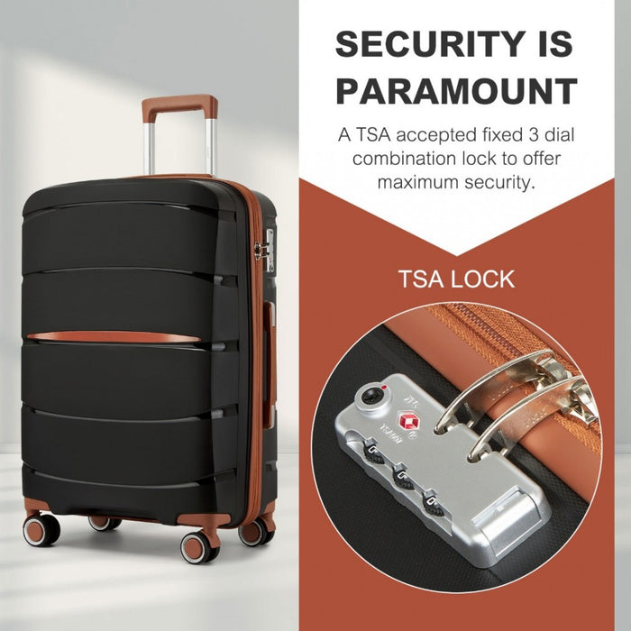 PP Modern Scratch-Resistant Medium Suitcase with Brown Accents – 24-Inch – Black and Brown