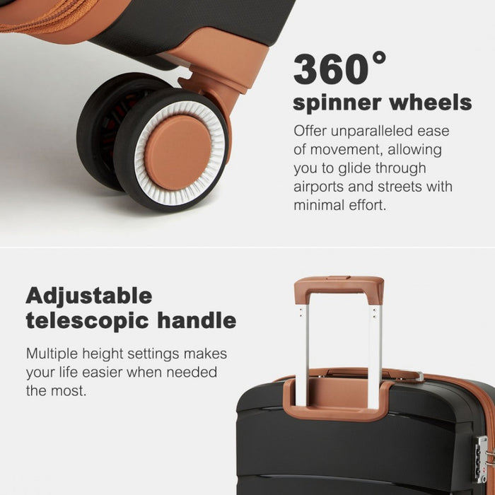 PP Modern Scratch-Resistant Suitcase Set with Brown Accents – 20/24/28-Inch – Black and Brown