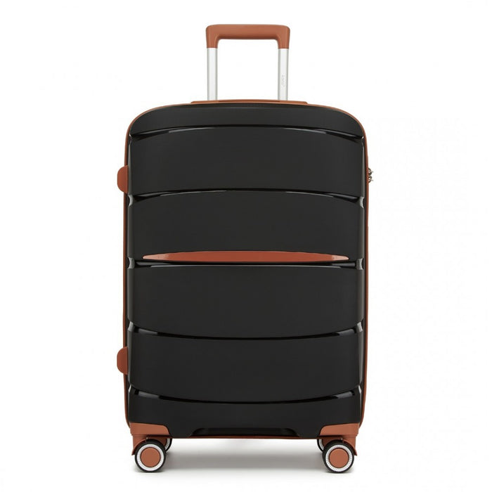 PP Modern Scratch-Resistant Medium Suitcase with Brown Accents – 24-Inch – Black and Brown