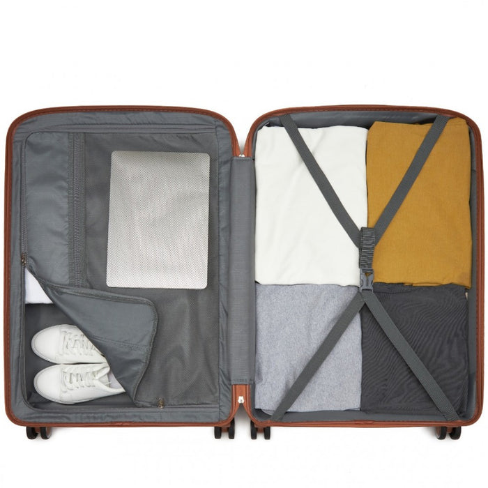 PP Modern Scratch-Resistant Suitcase Set with Brown Accents – 20/24/28-Inch – Black and Brown