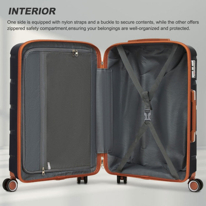 PP Modern Scratch-Resistant Suitcase Set with Brown Accents – 20/24/28-Inch – Black and Brown