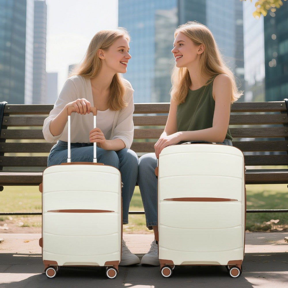 PP Modern Scratch-Resistant Cabin Suitcase with Brown Accents – 20-Inch – Cream and Brown
