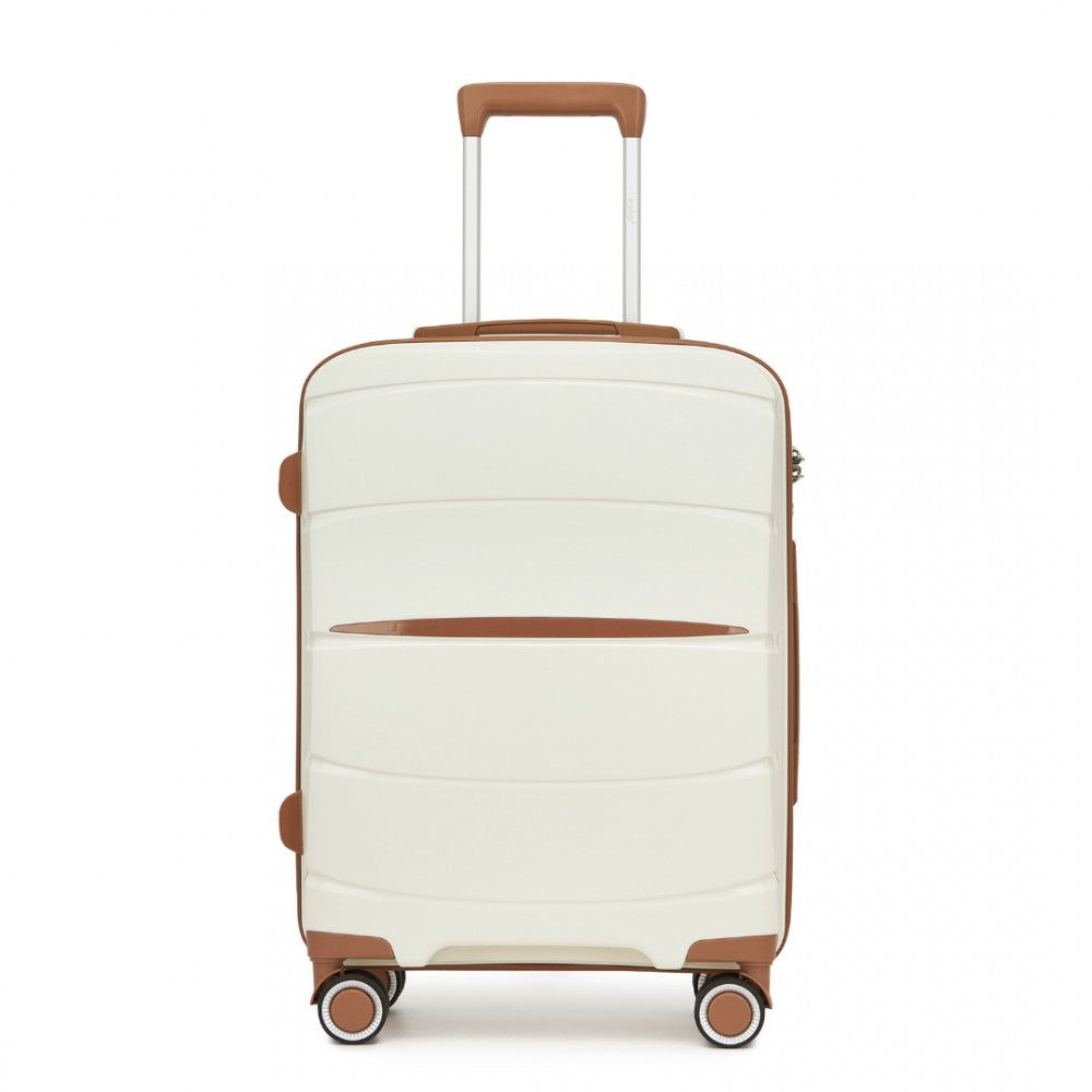 PP Modern Scratch-Resistant Cabin Suitcase with Brown Accents – 20-Inch – Cream and Brown