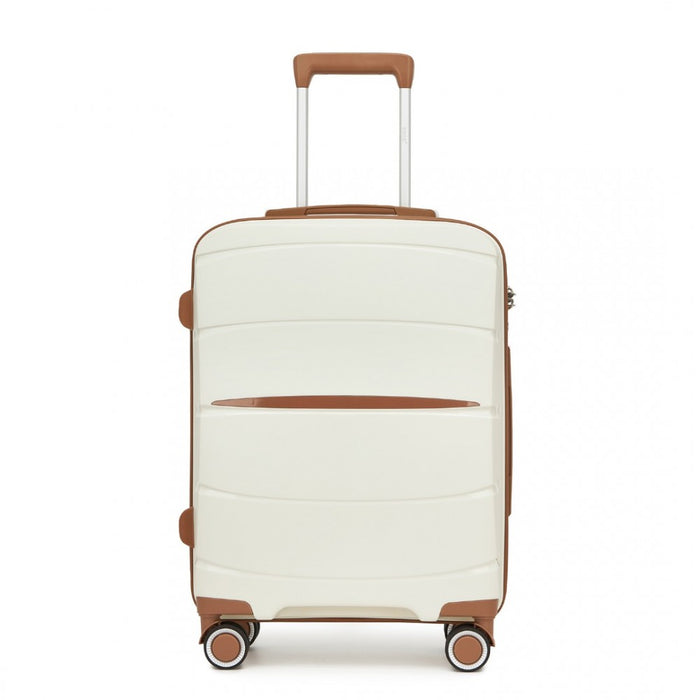 PP Modern Scratch-Resistant Cabin Suitcase with Brown Accents – 20-Inch – Cream and Brown