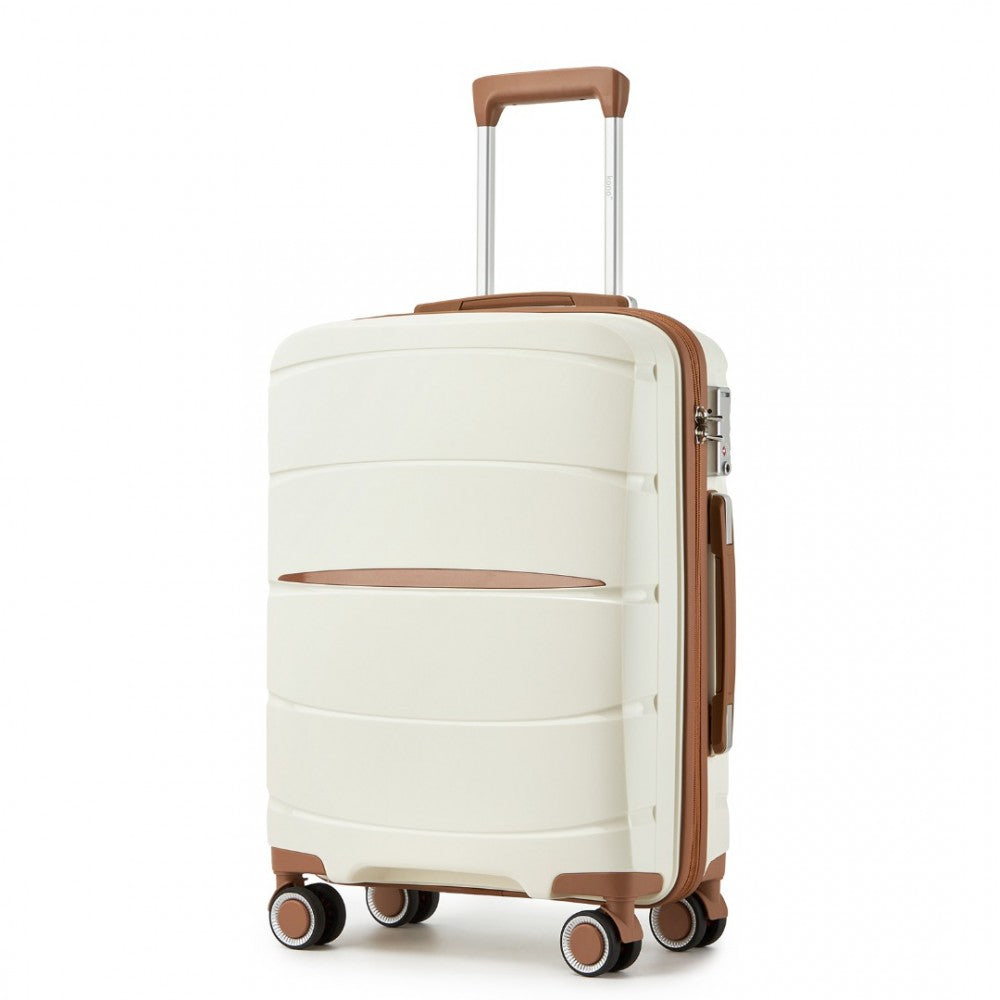 PP Modern Scratch-Resistant Cabin Suitcase with Brown Accents – 20-Inch – Cream and Brown