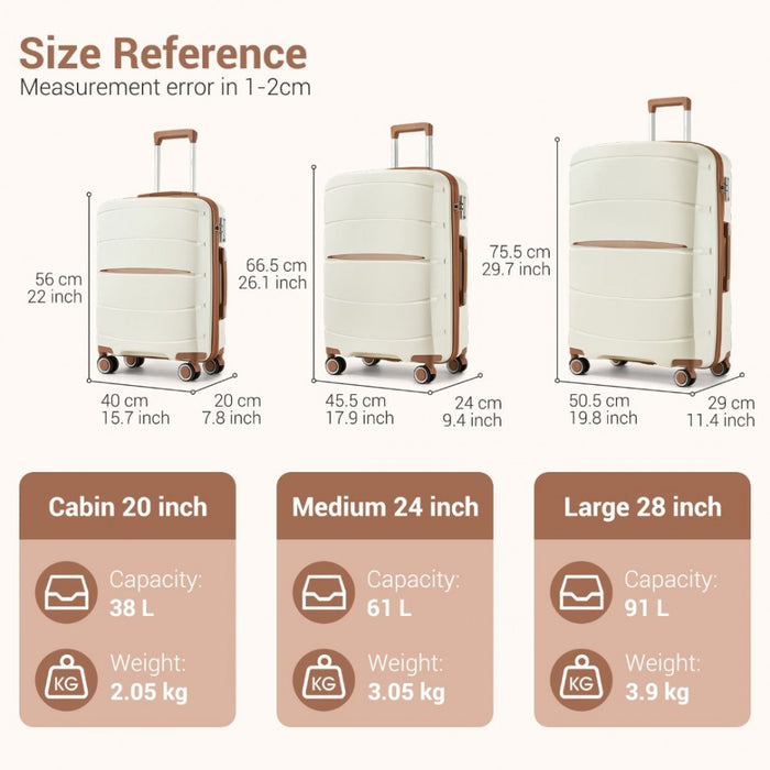 PP Modern Scratch-Resistant Cabin Suitcase with Brown Accents – 20-Inch – Cream and Brown