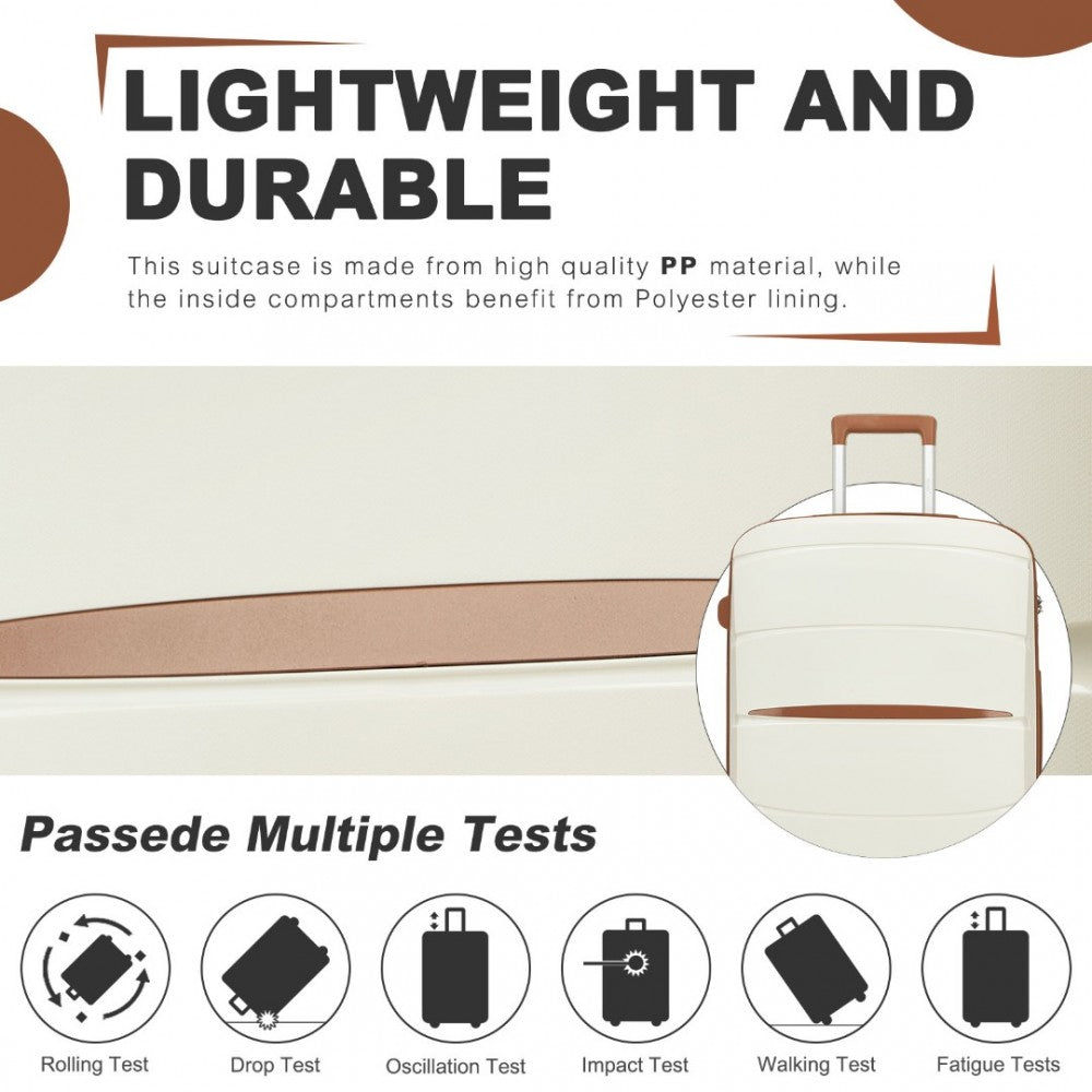 PP Modern Scratch-Resistant Cabin Suitcase with Brown Accents – 20-Inch – Cream and Brown