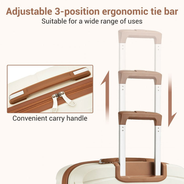 PP Modern Scratch-Resistant Cabin Suitcase with Brown Accents – 20-Inch – Cream and Brown