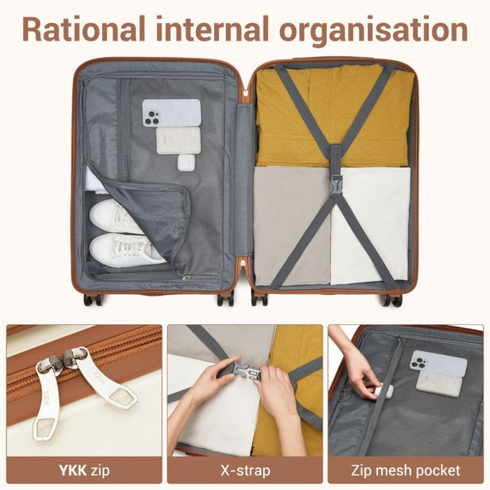 PP Modern Scratch-Resistant Medium Suitcase with Brown Accents – 24-Inch – Cream and Brown