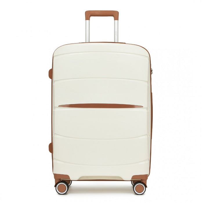 PP Modern Scratch-Resistant Medium Suitcase with Brown Accents – 24-Inch – Cream and Brown