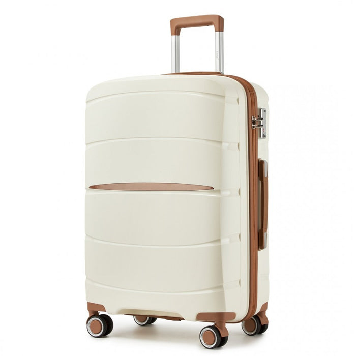 PP Modern Scratch-Resistant Suitcase Set with Brown Accents – 20/24/28-Inch – Cream and Brown