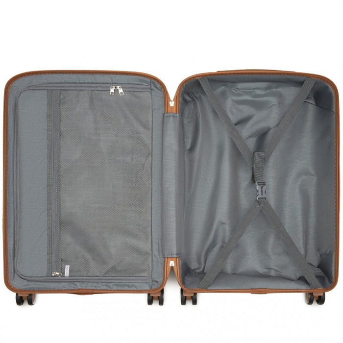 PP Modern Scratch-Resistant Medium Suitcase with Brown Accents – 24-Inch – Cream and Brown