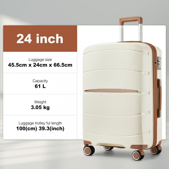 PP Modern Scratch-Resistant Medium Suitcase with Brown Accents – 24-Inch – Cream and Brown