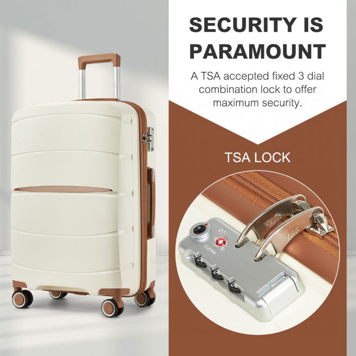 PP Modern Scratch-Resistant Large Suitcase with Brown Accents – 28-Inch – Cream and Brown