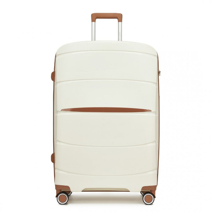 PP Modern Scratch-Resistant Large Suitcase with Brown Accents – 28-Inch – Cream and Brown