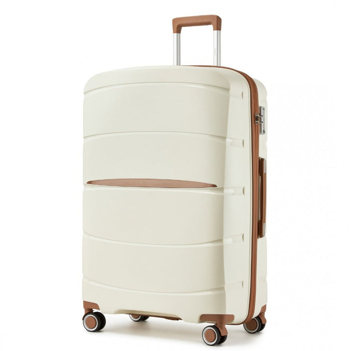 PP Modern Scratch-Resistant Large Suitcase with Brown Accents – 28-Inch – Cream and Brown