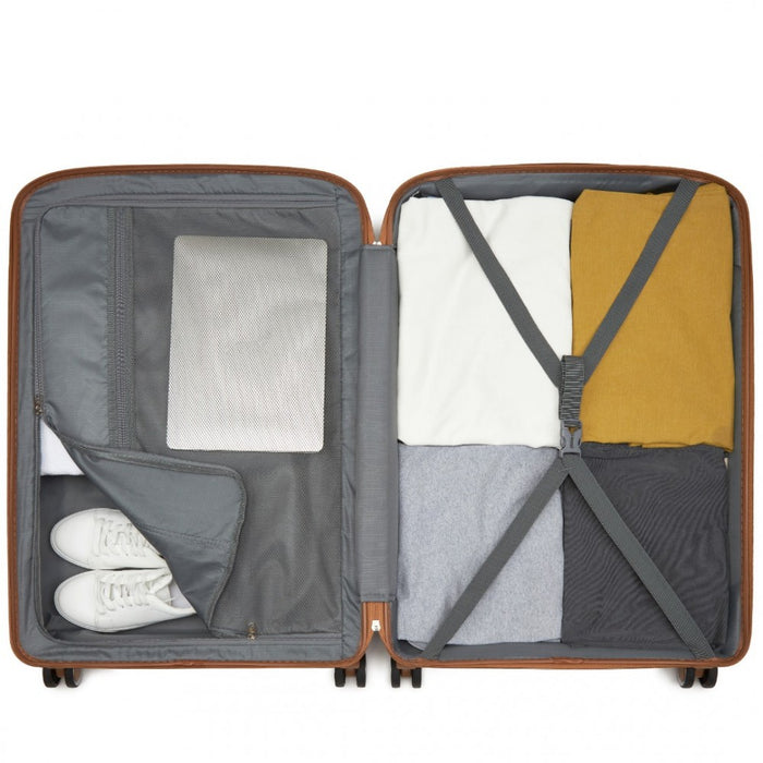 PP Modern Scratch-Resistant Suitcase Set with Brown Accents – 20/24/28-Inch – Cream and Brown