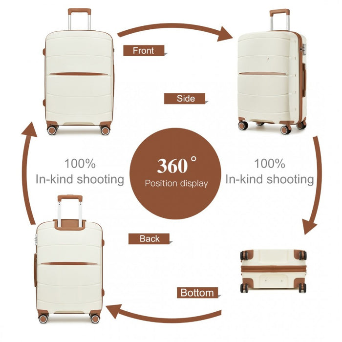 PP Modern Scratch-Resistant Cabin Suitcase with Brown Accents – 20-Inch – Cream and Brown
