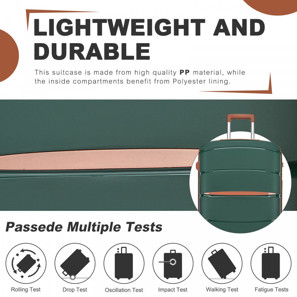 PP Modern Scratch-Resistant Cabin Suitcase with Brown Accents – 20-Inch – Green and Brown