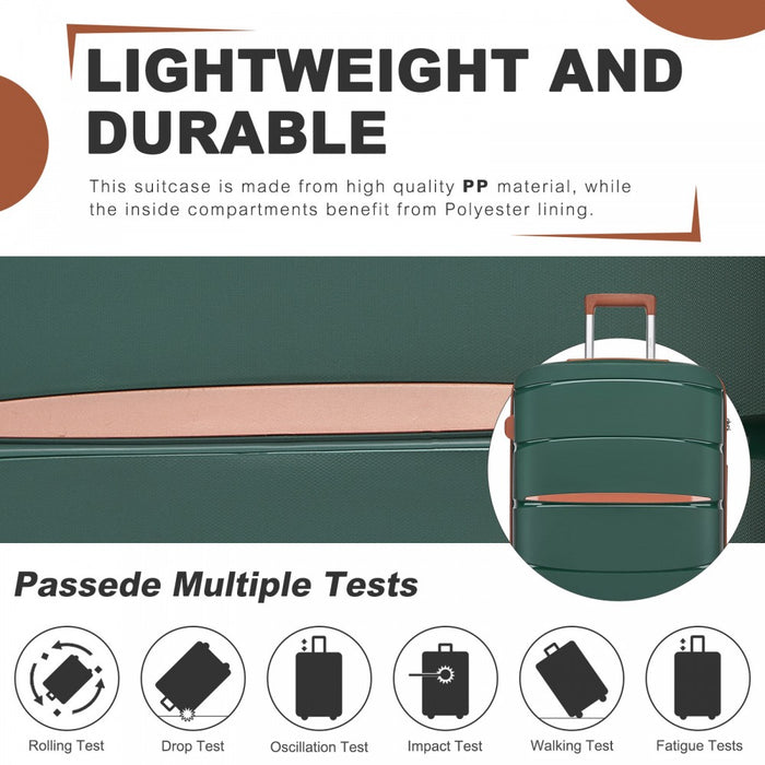 PP Modern Scratch-Resistant Cabin Suitcase with Brown Accents – 20-Inch – Green and Brown