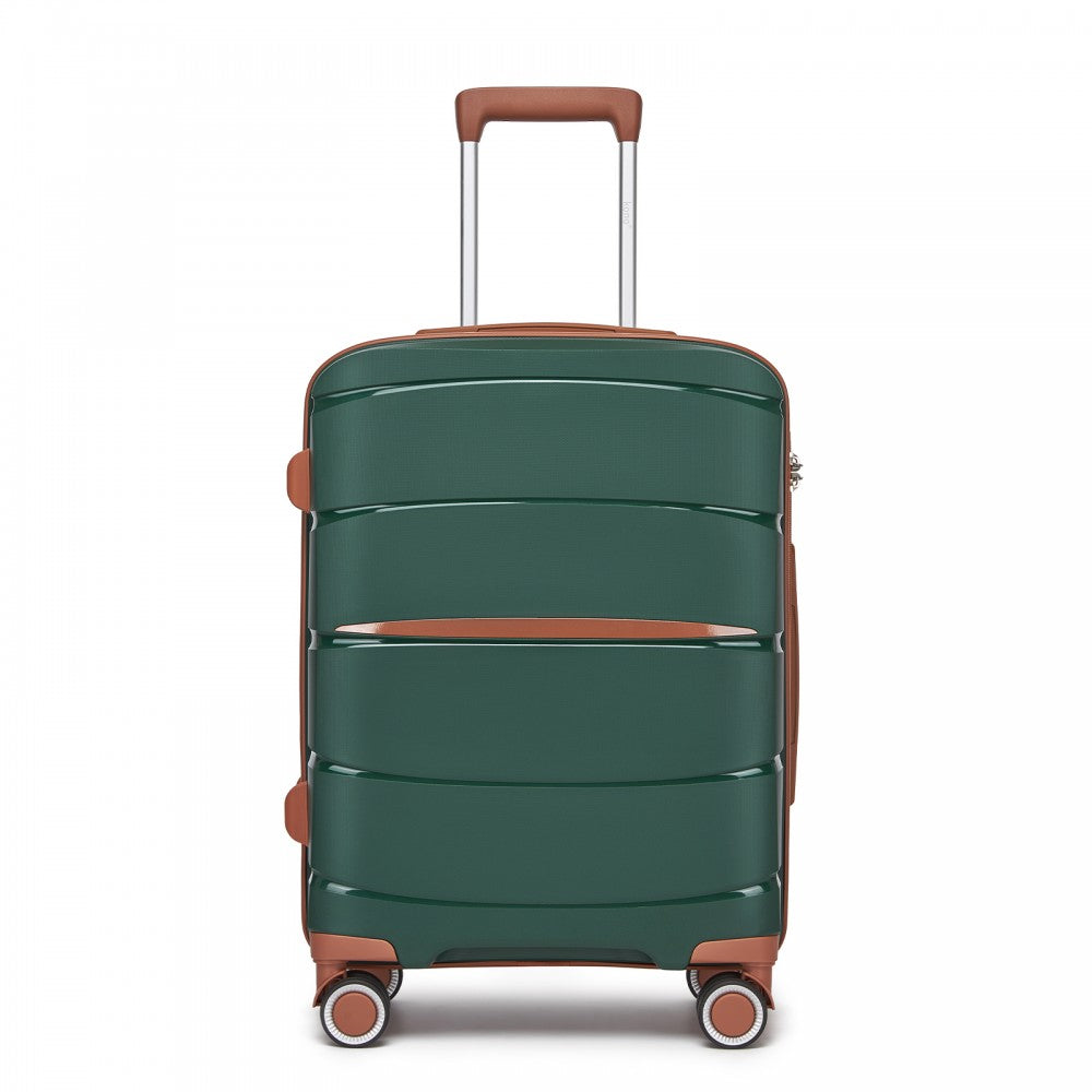 PP Modern Scratch-Resistant Cabin Suitcase with Brown Accents – 20-Inch – Green and Brown