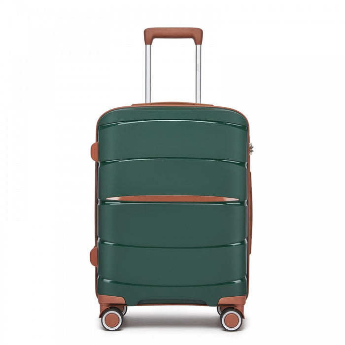 PP Modern Scratch-Resistant Cabin Suitcase with Brown Accents – 20-Inch – Green and Brown