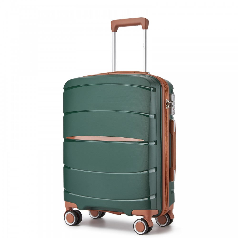 PP Modern Scratch-Resistant Cabin Suitcase with Brown Accents – 20-Inch – Green and Brown