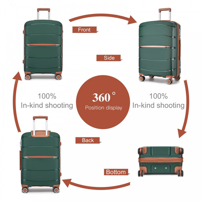 PP Modern Scratch-Resistant Medium Suitcase with Brown Accents – 24-Inch – Green and Brown