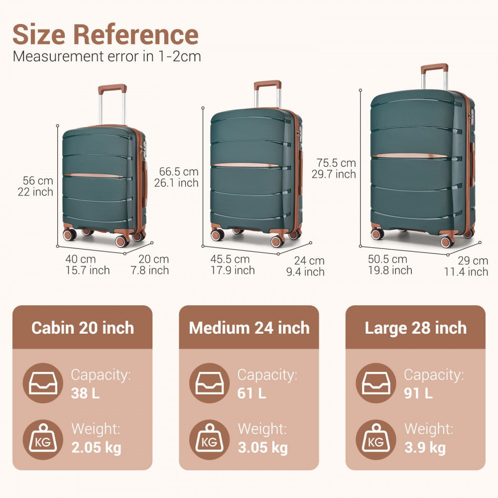 PP Modern Scratch-Resistant Cabin Suitcase with Brown Accents – 20-Inch – Green and Brown