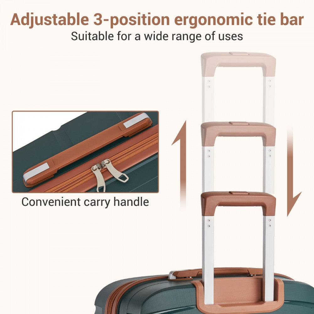PP Modern Scratch-Resistant Cabin Suitcase with Brown Accents – 20-Inch – Green and Brown