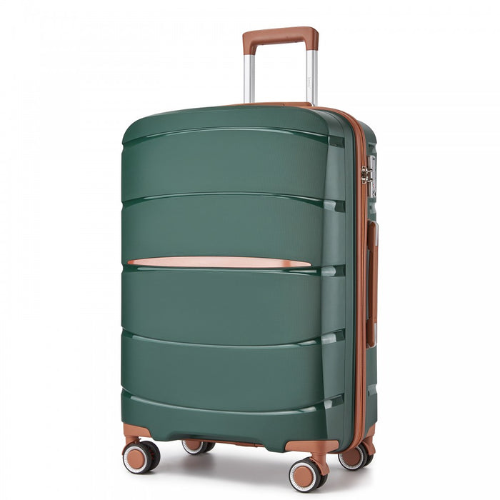 PP Modern Scratch-Resistant Medium Suitcase with Brown Accents – 24-Inch – Green and Brown