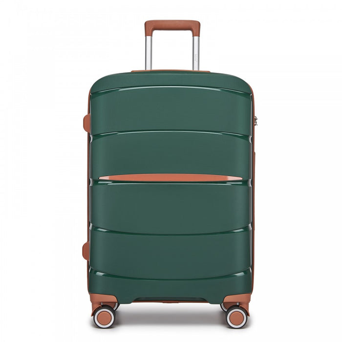 PP Modern Scratch-Resistant Medium Suitcase with Brown Accents – 24-Inch – Green and Brown