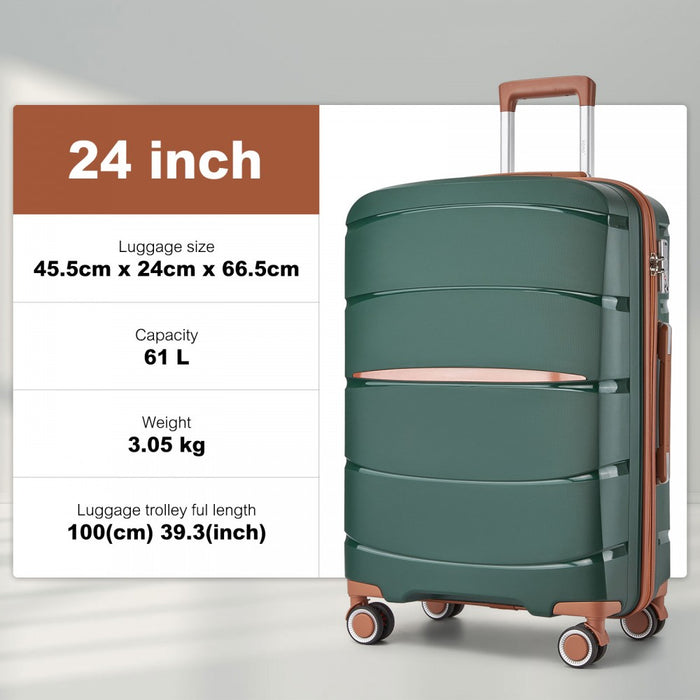 PP Modern Scratch-Resistant Medium Suitcase with Brown Accents – 24-Inch – Green and Brown