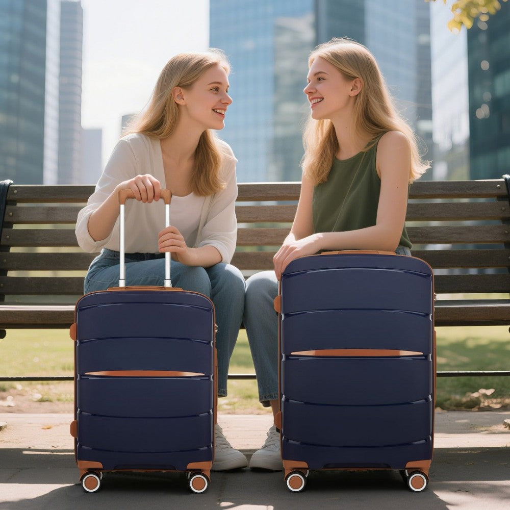 PP Modern Scratch-Resistant Cabin Suitcase with Brown Accents – 20-Inch – Navy and Brown